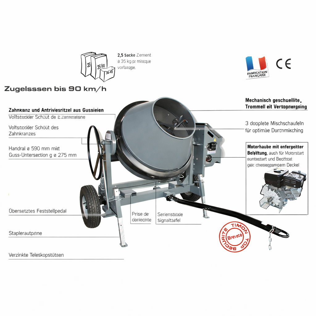 Altrad Pro 400H – Benzin-Betonmischer 380 L Honda-Motor – Bild 2
